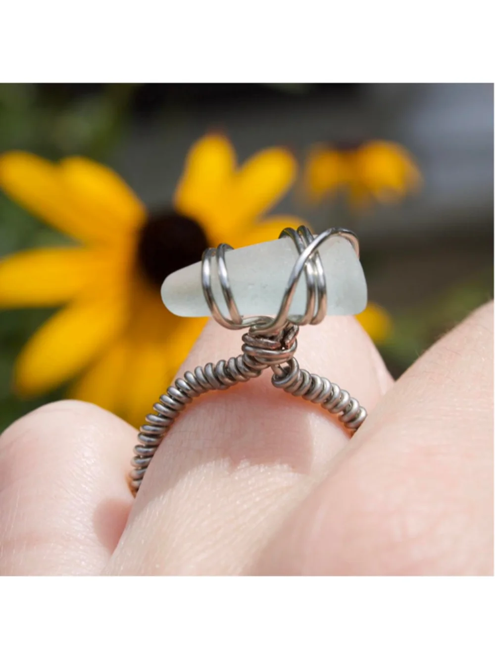 Handmade gold wire wrapped light blue seaglass ring 🌊💫 PM me with any questio